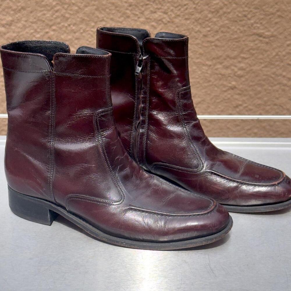 Florsheim Maroon/Burgundy Leather Zip Up Boots - Size 7D